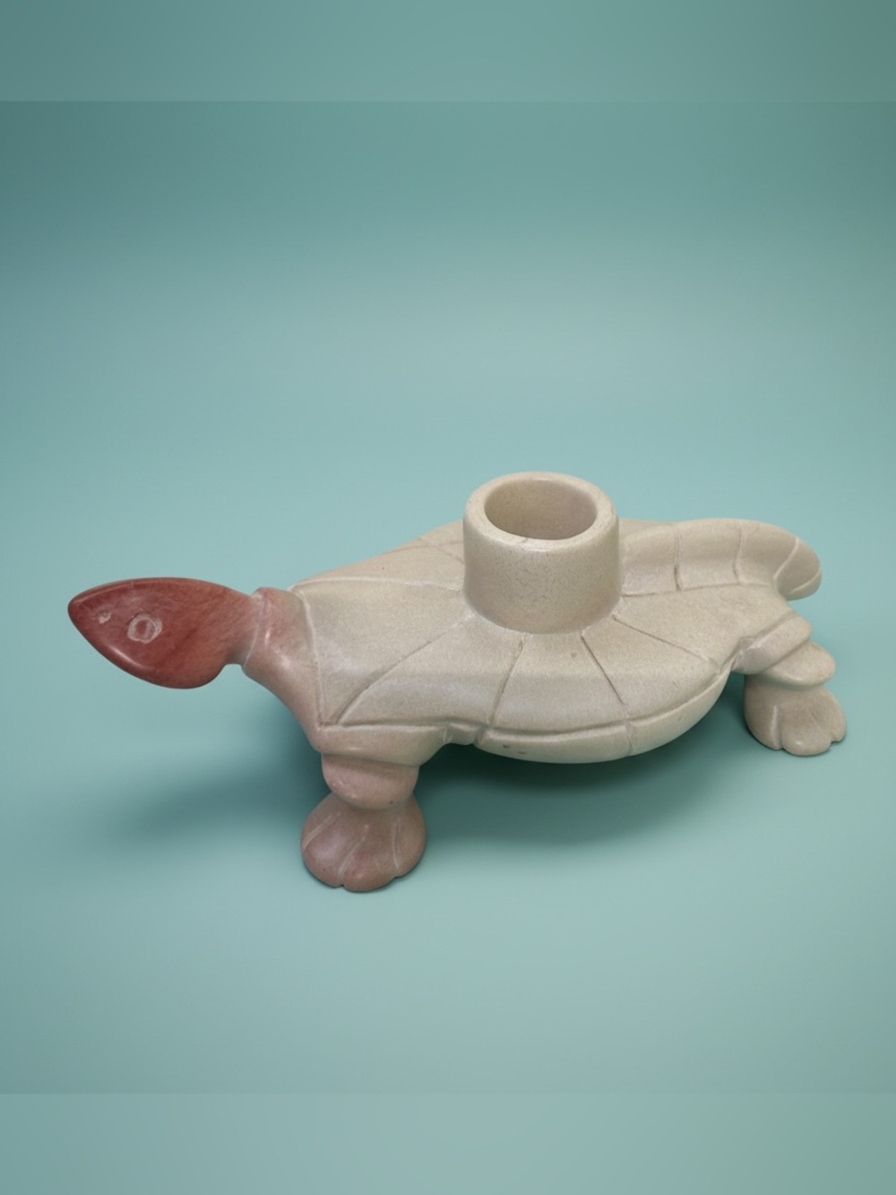 Vintage Hand Carved Soapstone Turtle Candle Holder Kenya